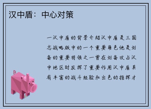 汉中盾:中心对策